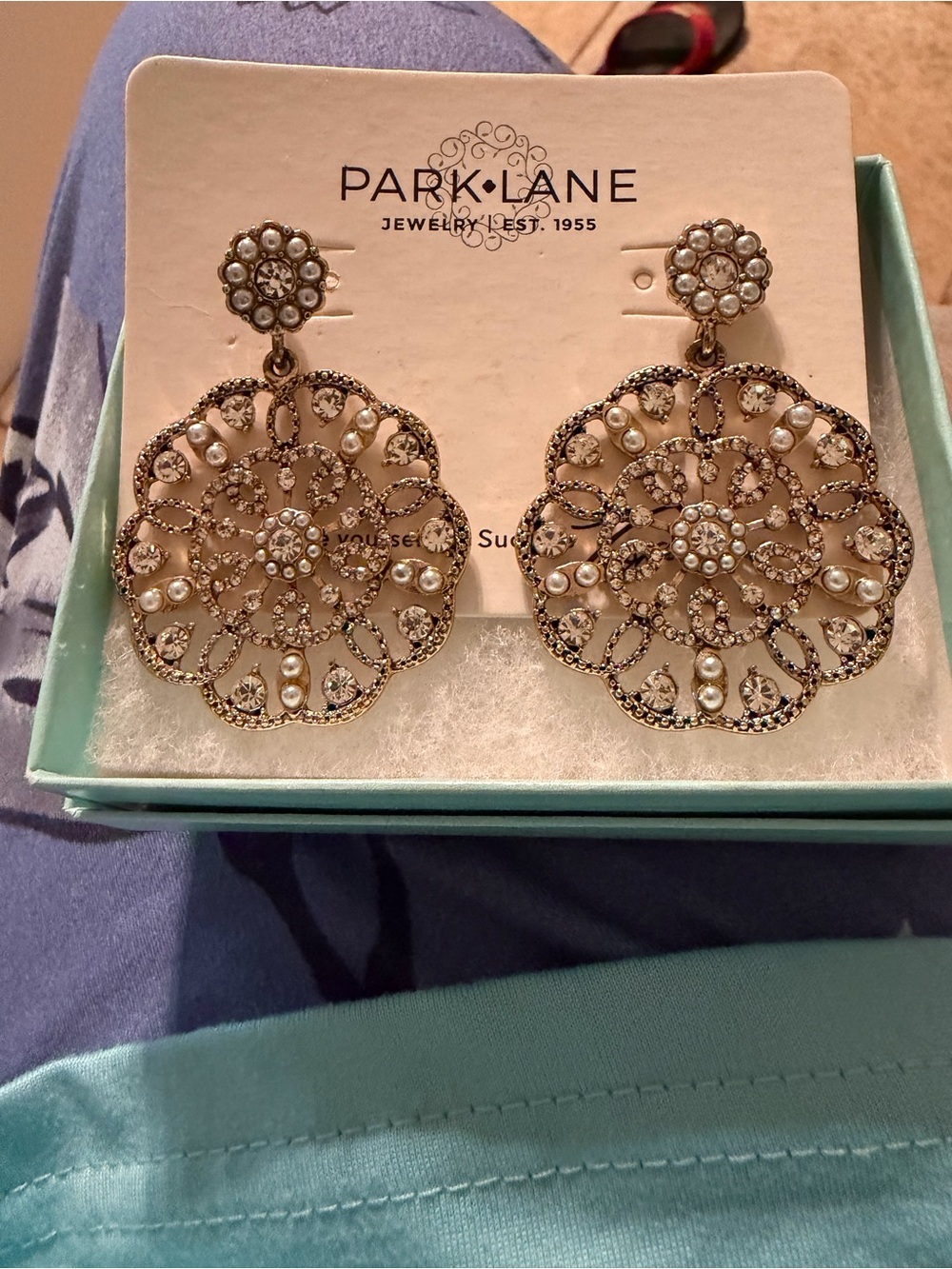Park Lane Gold-Tone Pearl Filigree Drop Earrings